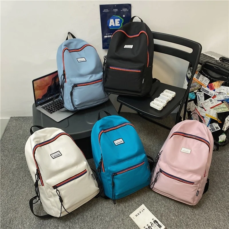 

Trendy Nylon Women Backpack Fashion Solid Color School Bag For Girls Large-capacity Outdoor Travel Backpacks Student Bookbags