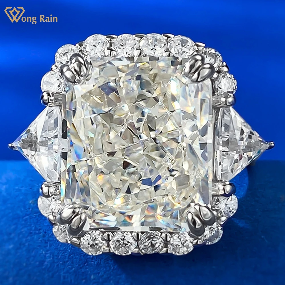 

Wong Rain 100% 925 Sterling Silver 12*14 MM Crushed Ice Cut Lab Sapphire Gemstone Wedding Fine Jewelry Engagement Ring for Women