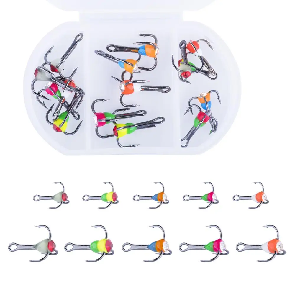 

Goture 15Pcs/lot Sharp Treble Hooks With Diamond For Winter Ice Fishing Lure Balancers 10# 12# 14# 3 Sizes Available