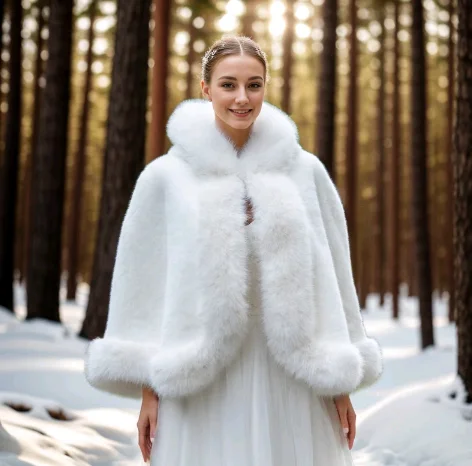 Светлая накидка из искусственного меха цвета слоновой кости свадебная шаль с