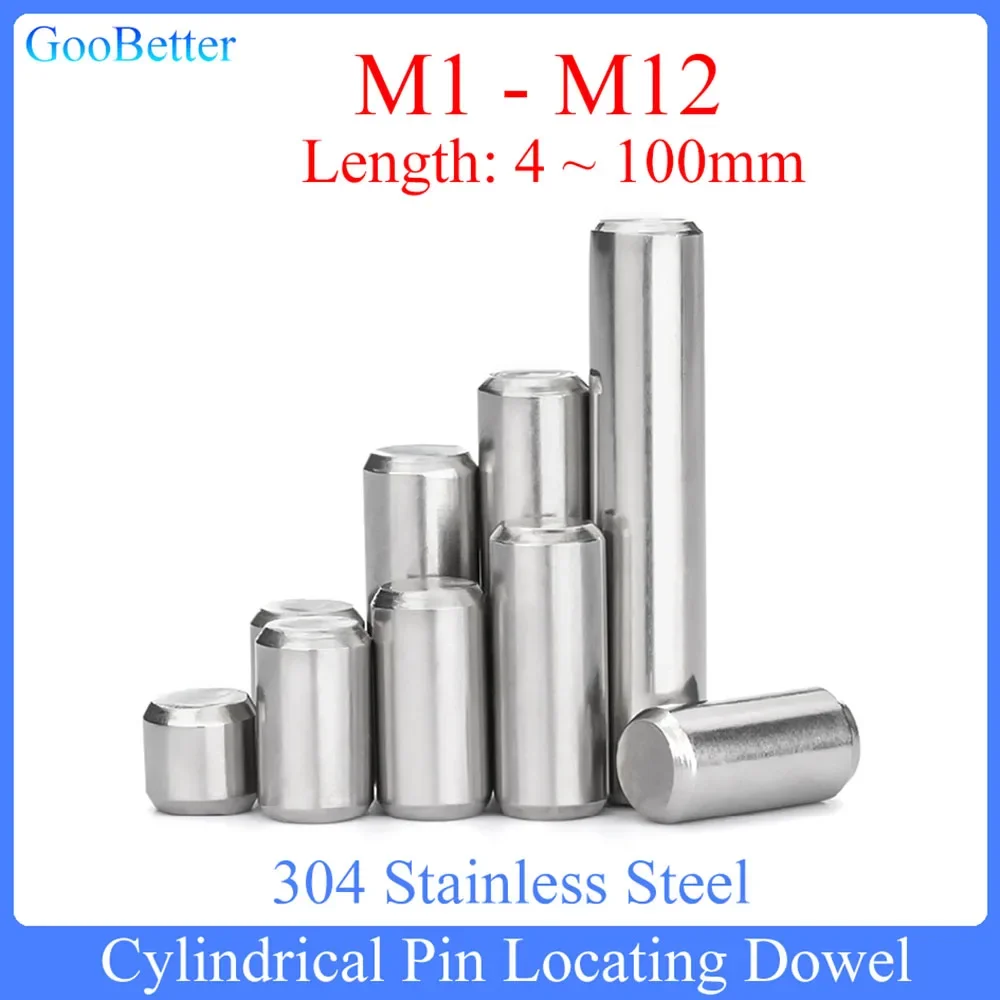

M1 M1.5 M2 M2.5 M3 M3.5 M4 M5 M6 M8 M10 M12 Цилиндрический штифт, установочный дюбель, фиксированный вал из нержавеющей стали 304, сплошной стержень L = 4 ~ 100 мм