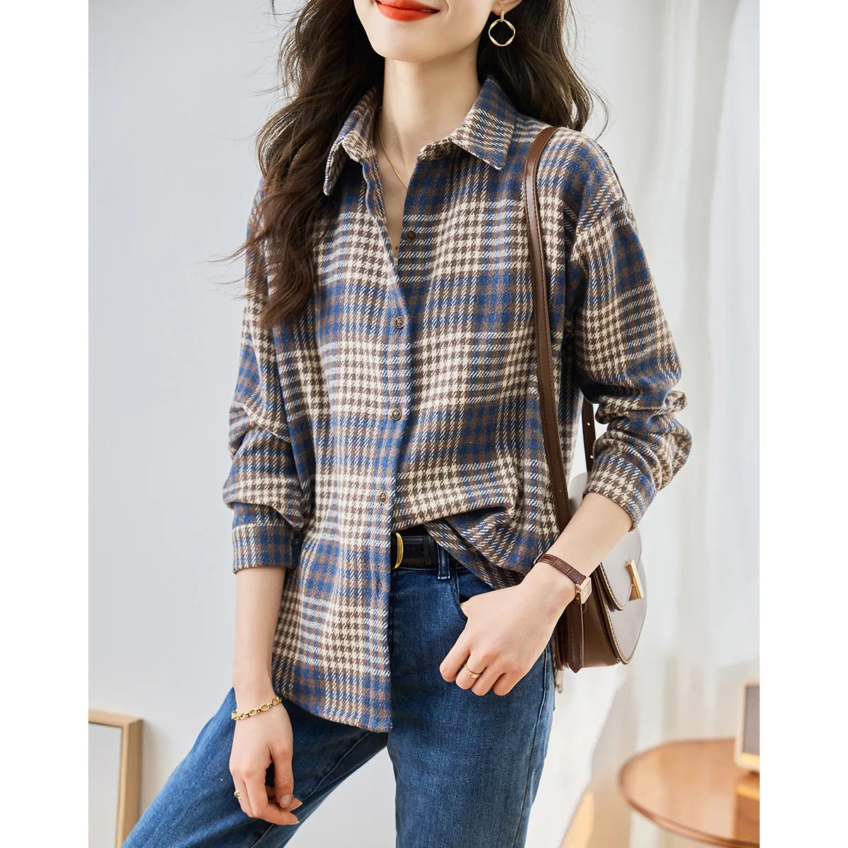 Outlets Clearance Girdear Brand Cut the Tag off Tail Goods Women clothes Retro Sanding Outerwear Contrast Color Plaid Long sl...