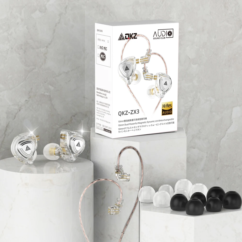 QKZ ZX3 EDS CRA Dynamic Earphones HIFI Music Sport Earbuds In Ear Noise Cancelling Headset EDXPRO ZS10PRO MT1 | Электроника