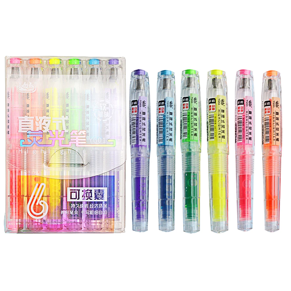 

6 шт./набор, цветные кавайные канцелярские принадлежности, пастельный хайлайтер, ручка для офиса, аксессуары для студентов, милые школьные п...