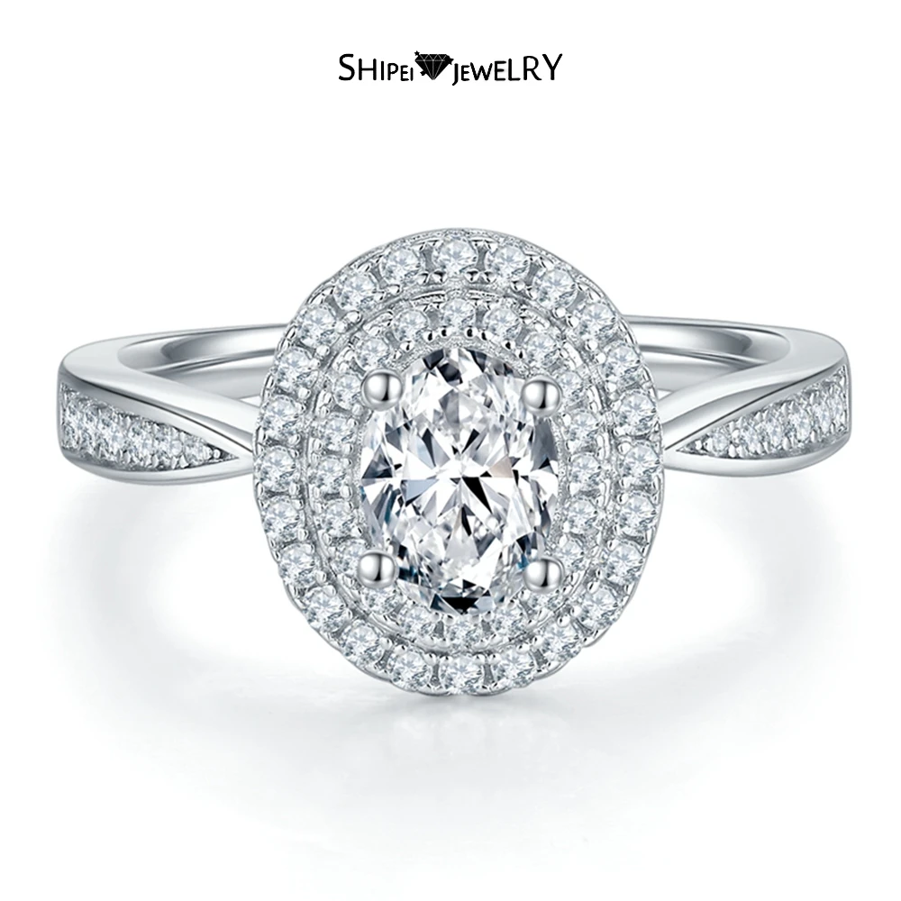 

Shipei 925 Sterling Silver Oval Real Moissanite VVS1 1CT D Color Diamonds Gemstone Wedding Engagement Ring Fine Jewelry With GRA