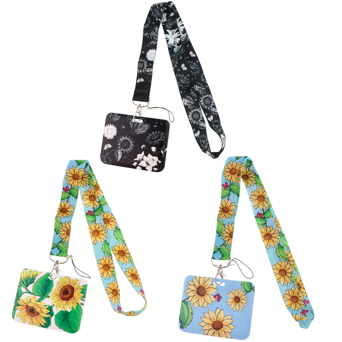 

AD1927 Sunflower Lanyard Credit Card ID Holder Bag Student Women Travel Card Cover Badge Keychain Gifts