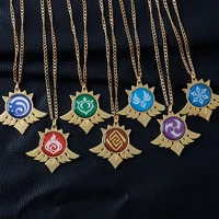game genshin impact necklace for women men jewelry eye of god element symbol luminous pendant accessories gift for friends