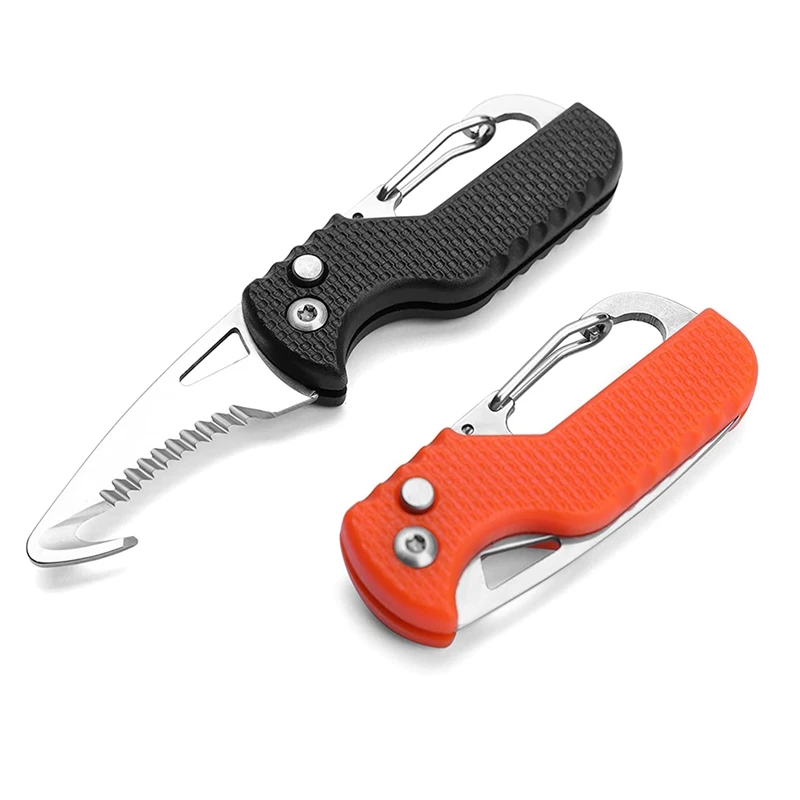 

2 Pack Seatbelt Cutter Folding Pocket EDC Keychain Knife Razor Blade Car Emergency Survival Tiny Size Multi Tool