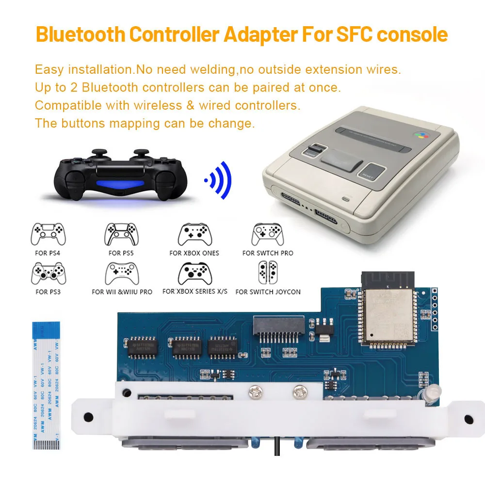 Фото Адаптер беспроводного контроллера Bluetooth iBlueControlMod для внутреннего использования в игровых приставках JP SFC EU SNES, адаптер для игрового джойстика Bluetooth. №1