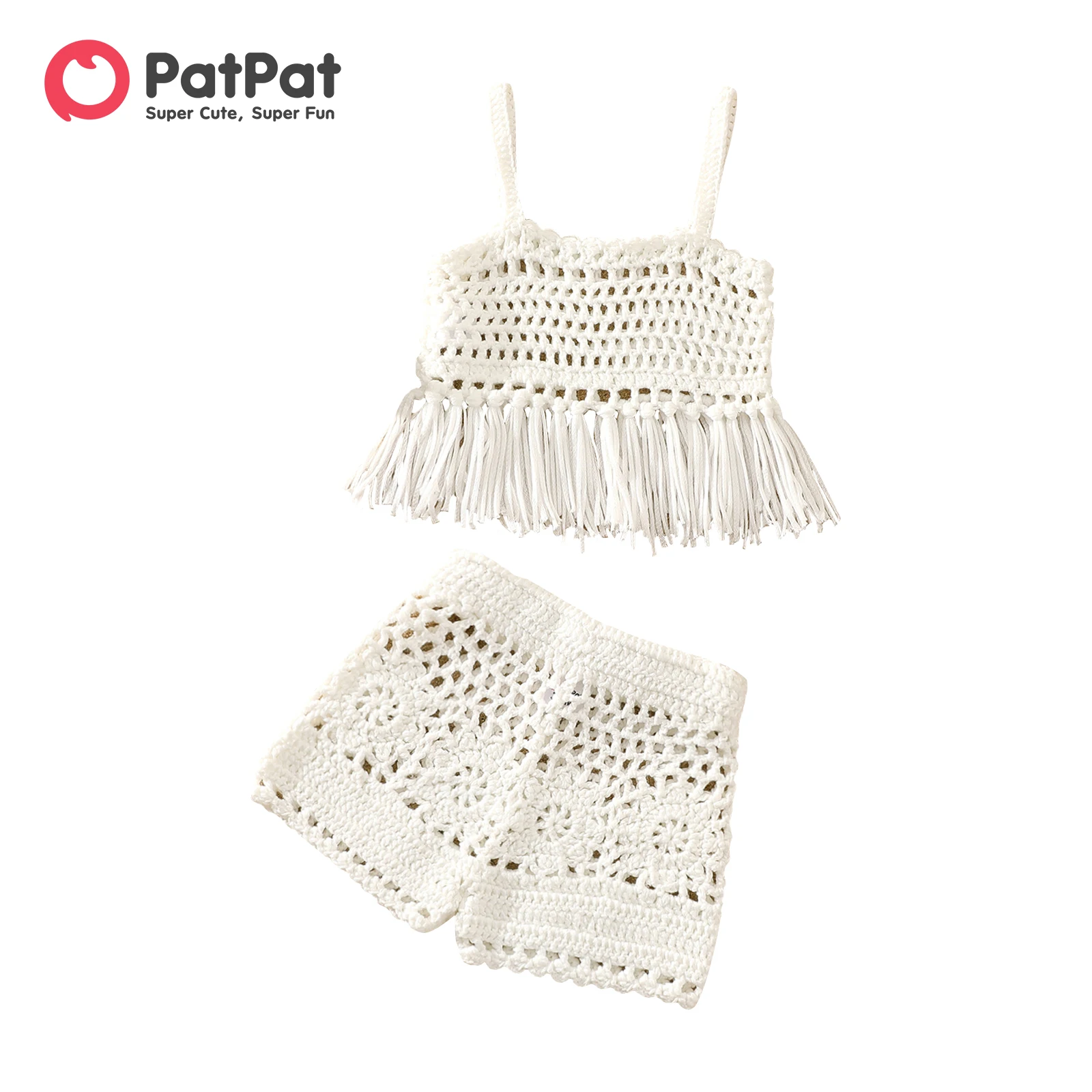 

PatPat 2pcs Baby Girl Hollow Out Crochet Fringed Cami Top & Shorts Set