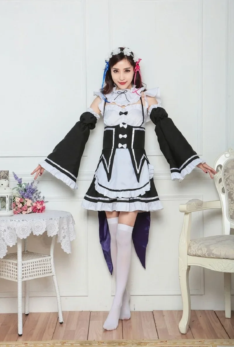 Костюм горничной Рам рем для косплея женская одежда волос Re:zero Kara Hajimeru Isekai Seikatsu