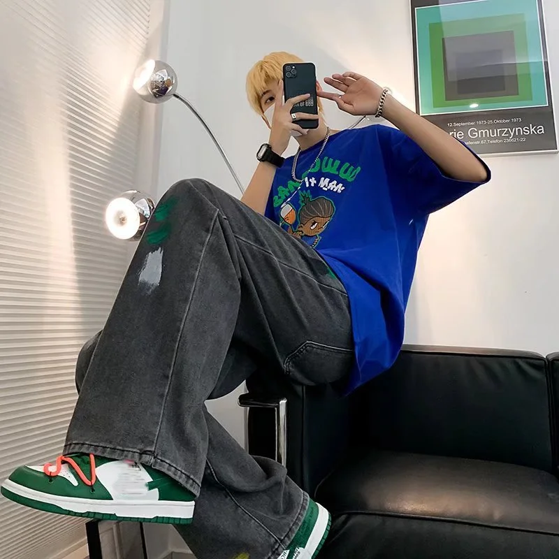 Baggy Jeans for Men Street Style Denim Trousers Fashion Elastic Waist Jogger Pants Man Harajuku Streetwear Plus Size Y2K Clothes