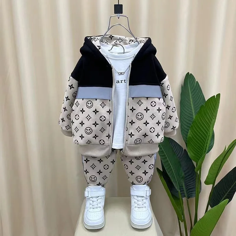 

Boys And Girls Set 2024 New Autumn And Winter Fashionable Boys Thickened Sports Two Piece Set Kids Clothing