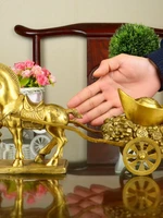 auspicious golden horse gharry office home efficacious money drawing talisman auspicious fortune horse brass statue
