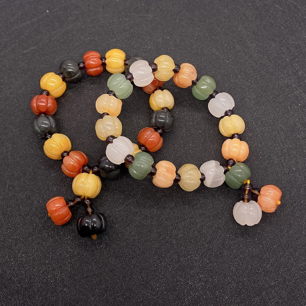 

Natural Stone Men's Ladies Bracelet Pumpkin Bead Bracelet Ladies Braided Gold Color Thread Pumpkin Beads Adjustable Jewelry