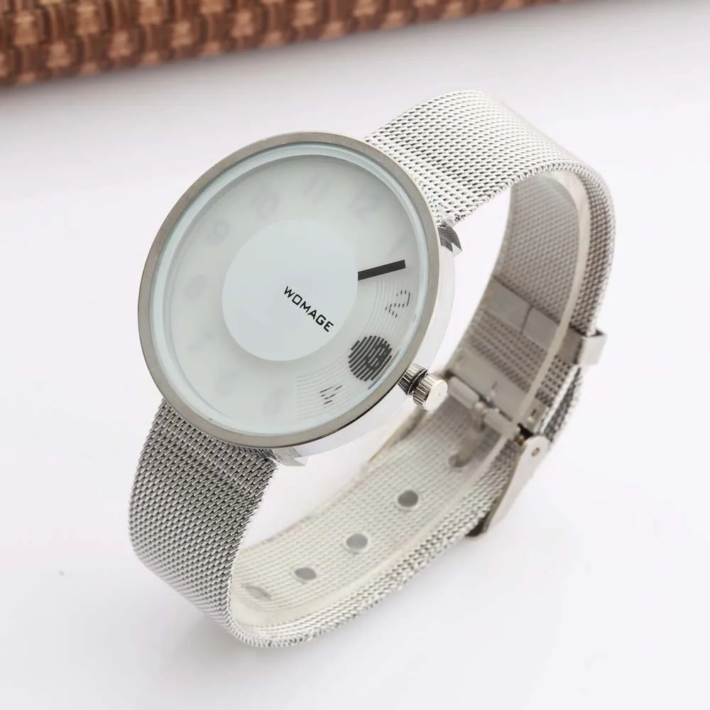 

Наручные Часы Womage черные кварцевые наручные часы с сетчатым браслетом из нержавеющей стали, модные креативные женские и мужские часы, женские часы