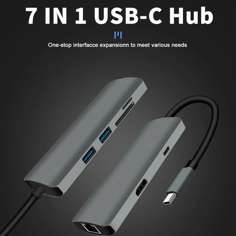 

lzqly 7 in 1 Usb c Hub Type-c to Hdmi Rj45 Gigabit Ethernet Usb3.0 Sd/tf Docking Station Pd Fast Charging Adapter for Macbook