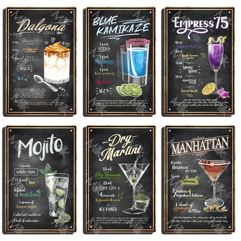 Винтажные рецепты коктейлей с металлическим знаком, 8x12 дюймов, Ретро Декор на стену, секс на пляже, водка, персик, шнапс, оранжевый сок, напиток, жестяные знаки