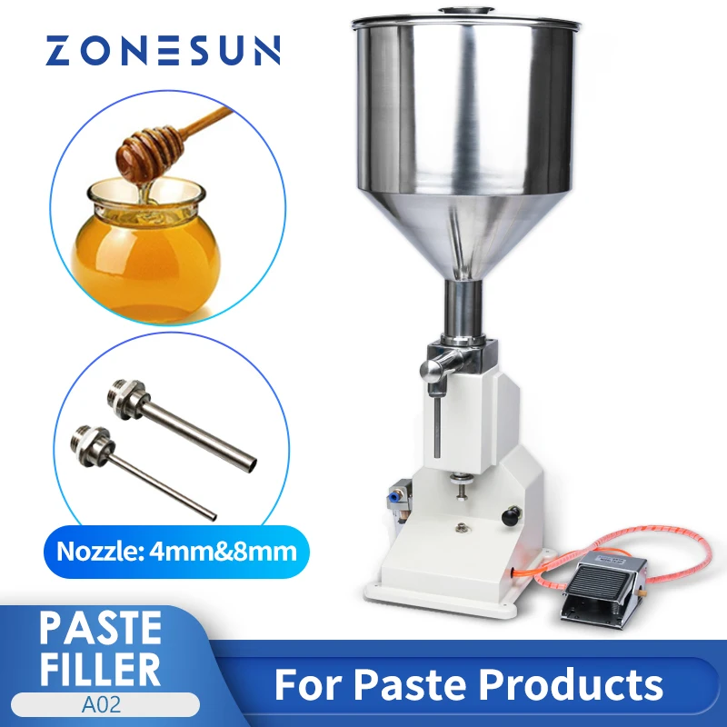 ZONESUN Paste and Liquid Bottle Filling Machine Stainless Steel Piston Manual Pedal Cream Shampoo Honey Viscous Liquid Filler