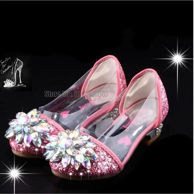 Fashion Bright Diamond Crystal Leather Girl Princess Single Performance Floral Transparent High Heels Shoes 1