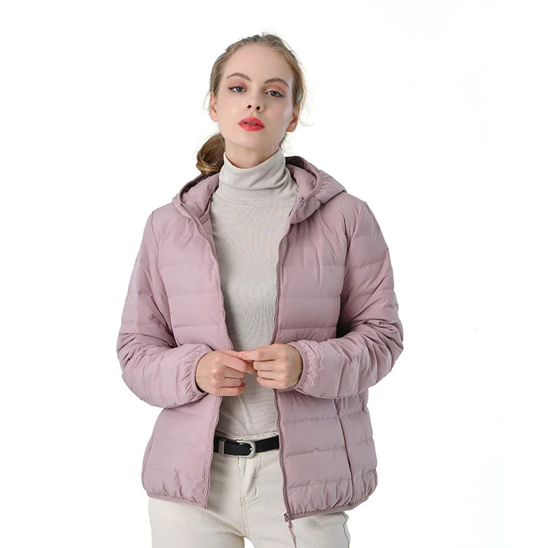 2022 Short Puffer Jacket Women New Style Light Down Jacket Women's Short Hooded White Duck Down One Woven Down Jacket Women