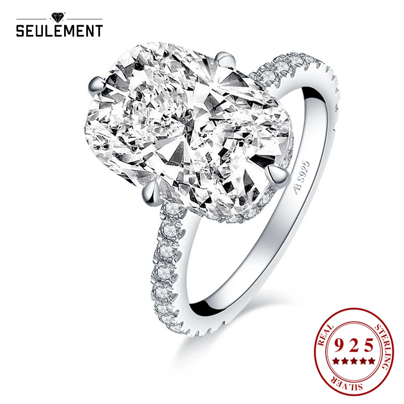 

New S925 Sterling Silver Engagement Rings 6 Ct Egg Shape Moissanite Diamond Couple Wedding Ring Luxury Jewelry Big Silver Rings