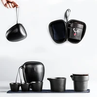japanese black pottery travel tea set ceramic portable pot of three cups mini storage tea set