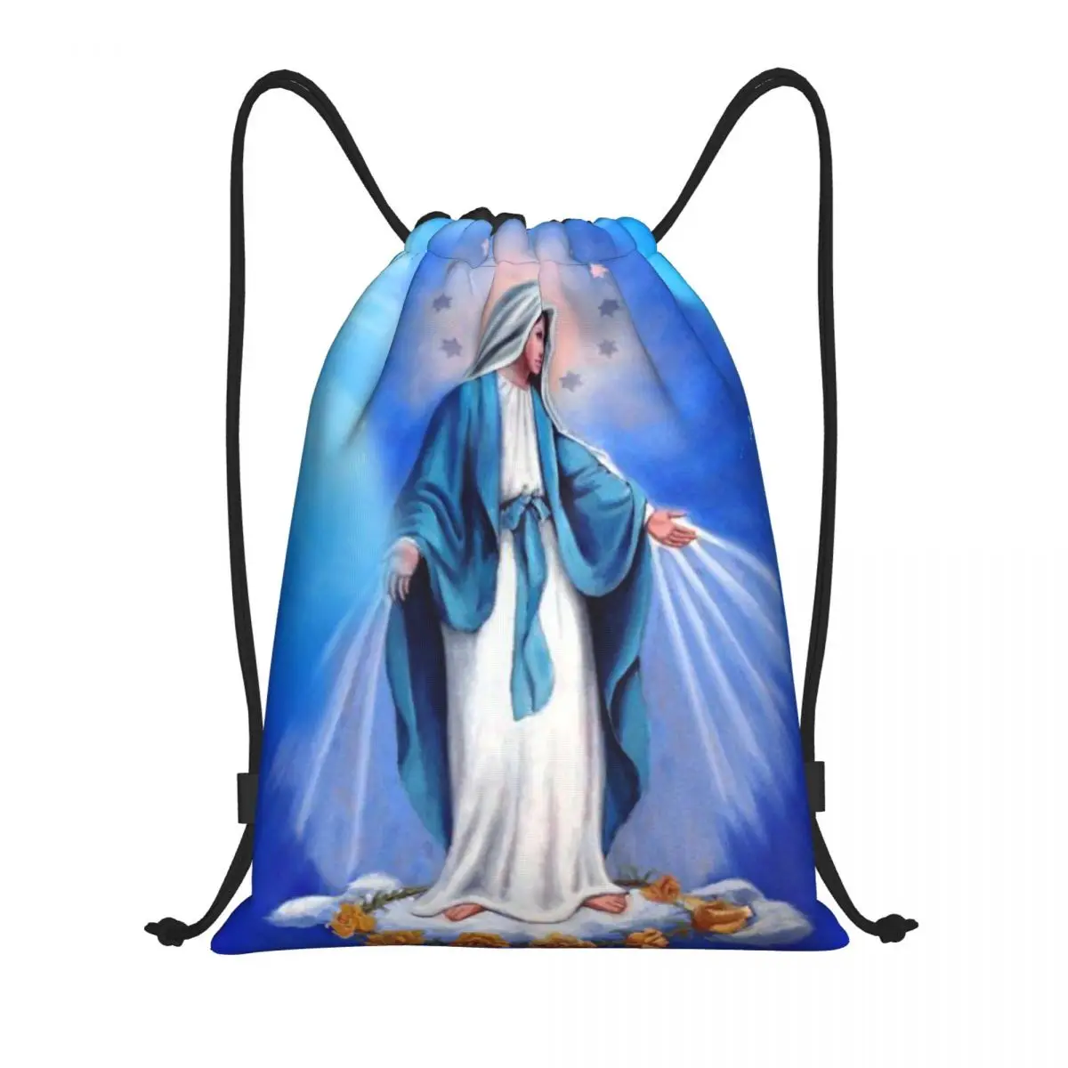 Catholic Virgin Mary Drawstring Backpack Women Men Gym Sport Sackpack Foldable Our Lady of Fatima Shopping Bag Sack