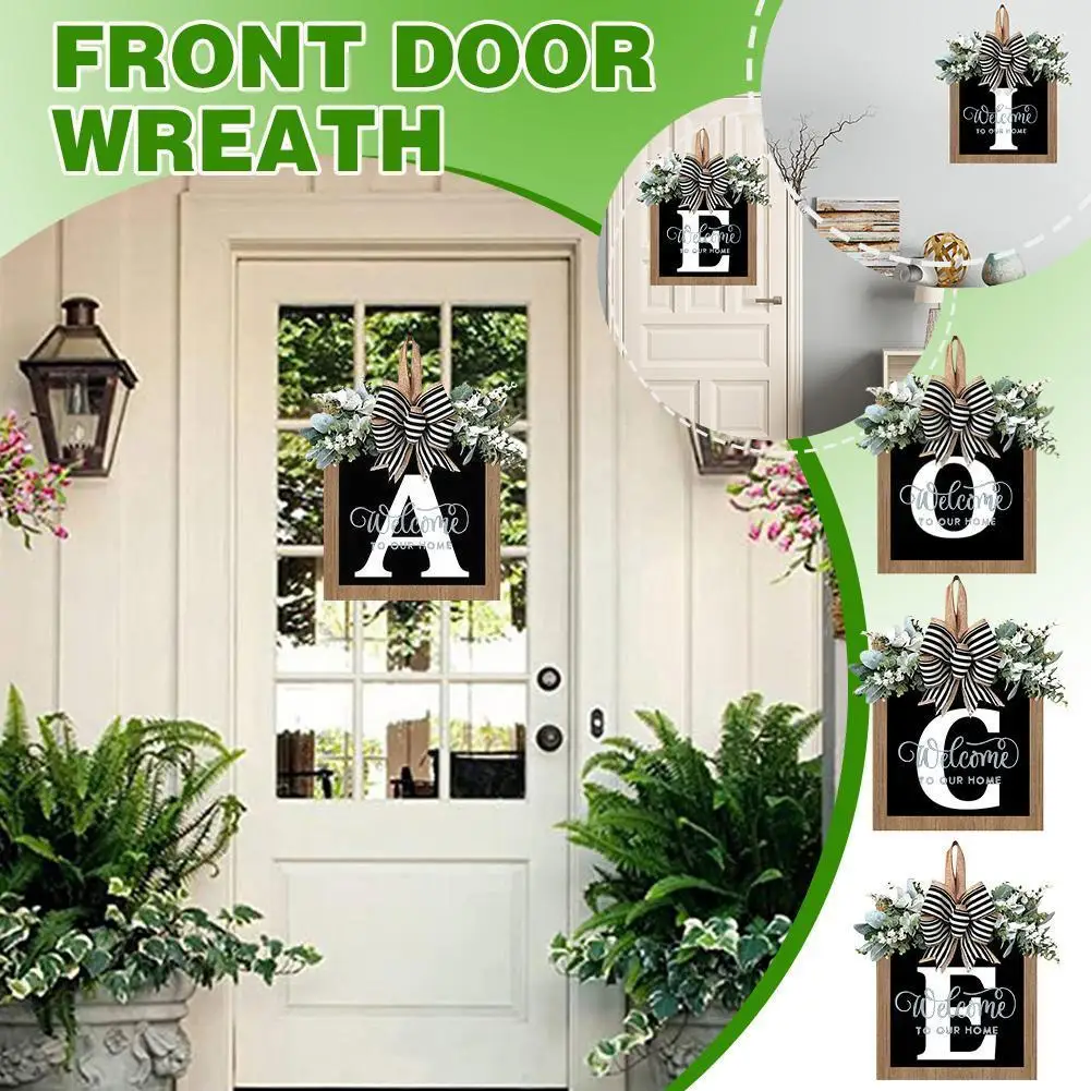

24 Letter Name Square Wreath Welcome Sign Front Door Knockout Porch Wreath Eucalyptus Decoration Decoration Garden H2q7