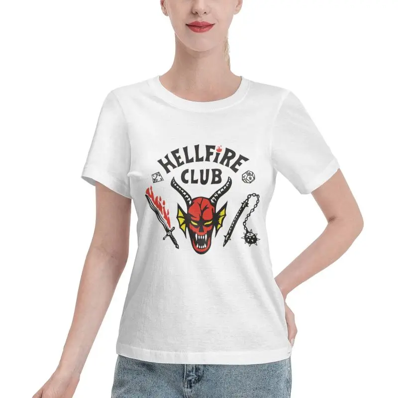 

Tee Hellfire Club 2022 Summer Women Casual T Shirt Oversize Short Sleeve Graphic Hawkins High School Tshirt Tops Cotton 100%