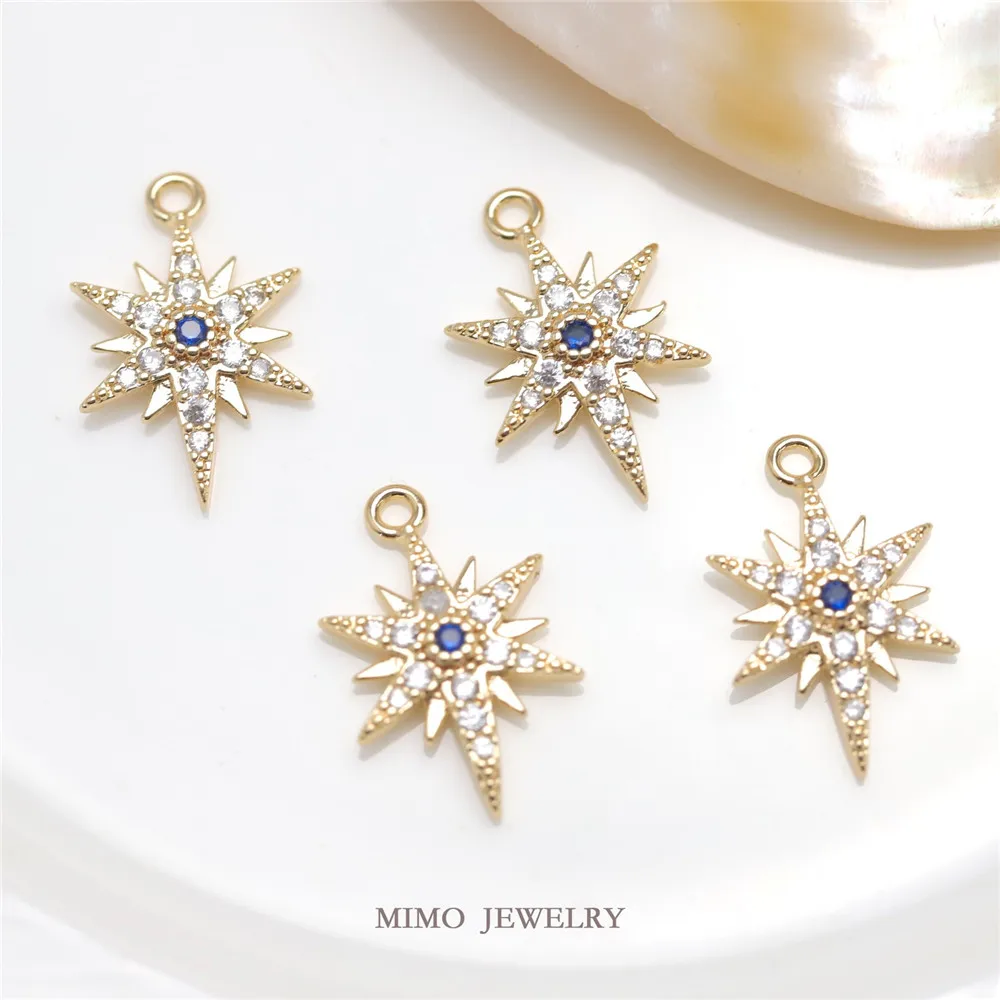 

Color copper plated gold micro-inlaid blue zircon eight Star pendant handmade DIY accessories