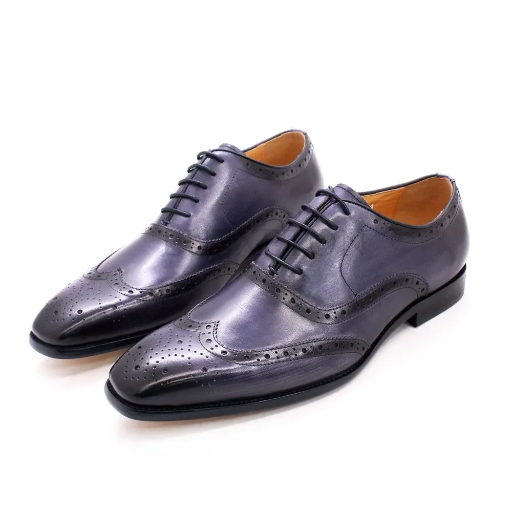 Noble Purple Handmade Mens Brogue Carved Leather Shoes Genuine Leather Men's Dress Shoes Classic Business Formal Shoes for Men