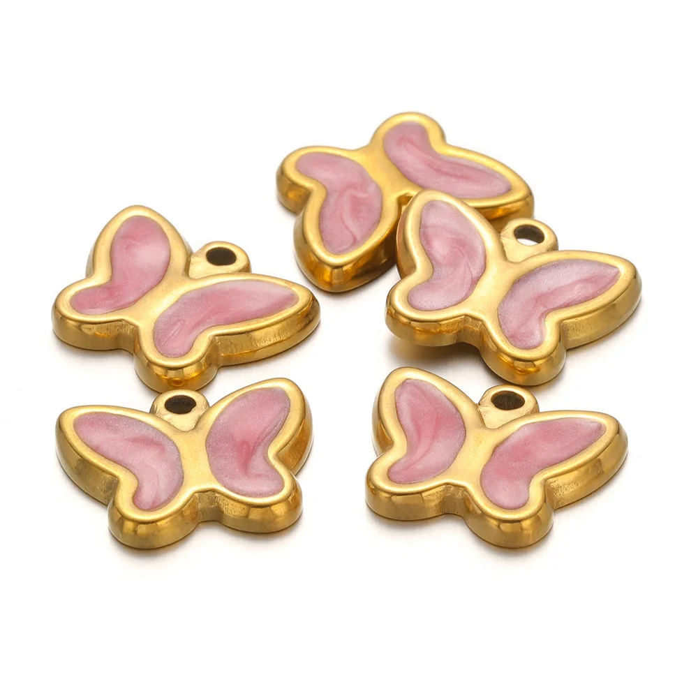 5PCS 15x18mm Lovely Butterfly Charms Pendant Enamel Small  Stainless Steel Charms DIY Jewelry Making Accessories for Necklace