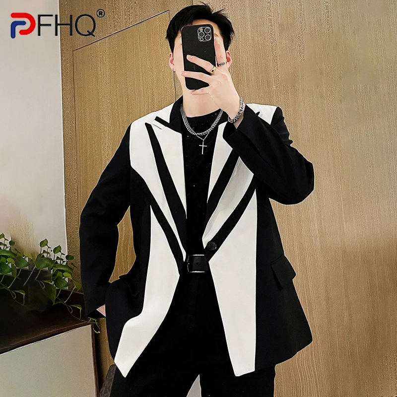 

PFHQ стильный высококачественный оригинальный цветной контрастный дизайн мужской повседневный пиджак уличный стиль 2023 модный элегантный ро...