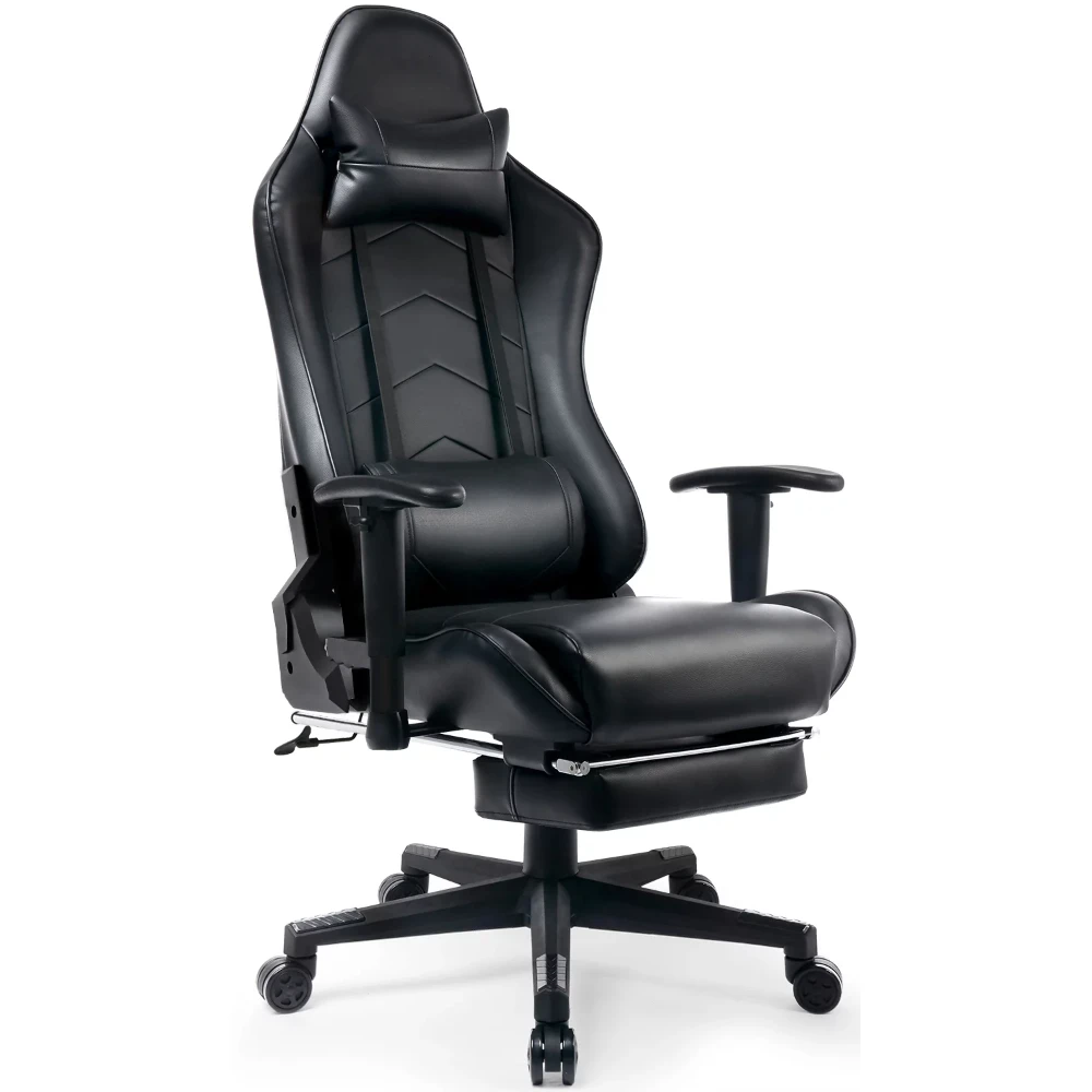 

Gaming Chair with Footrest Ergonomic Reclining Leather Chair