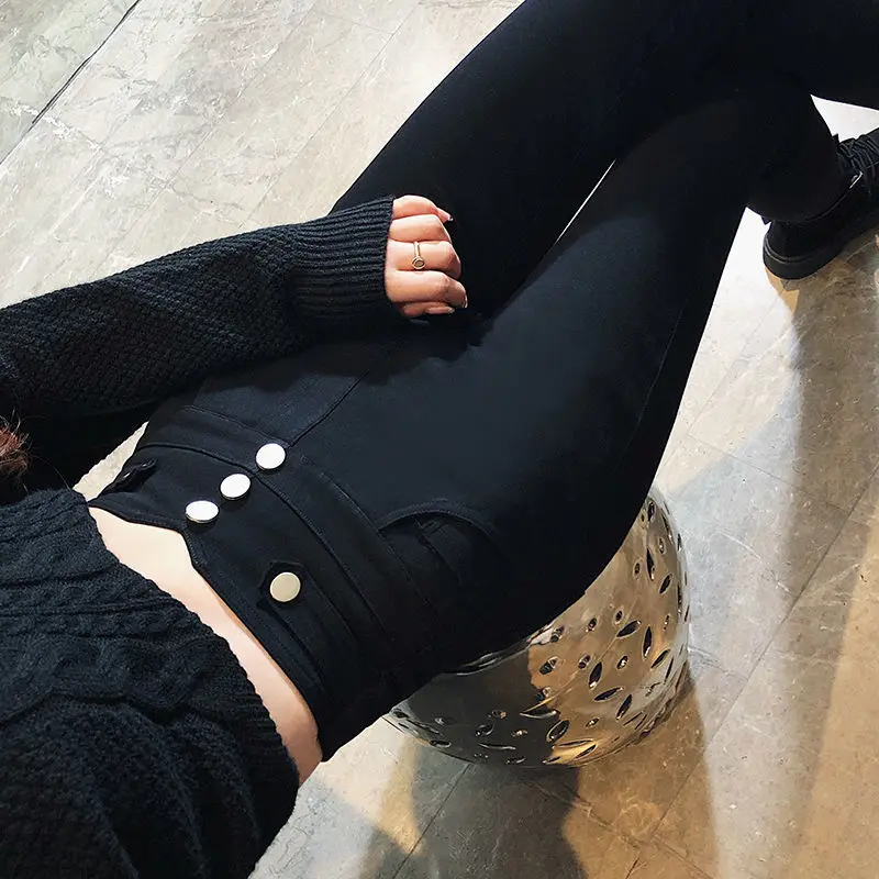

Casual Black Elastic Pencil Pants Women High Waist Cute Korean Aesthetic Y2K Vintage Streetwear Pants Tights Woman Leggings