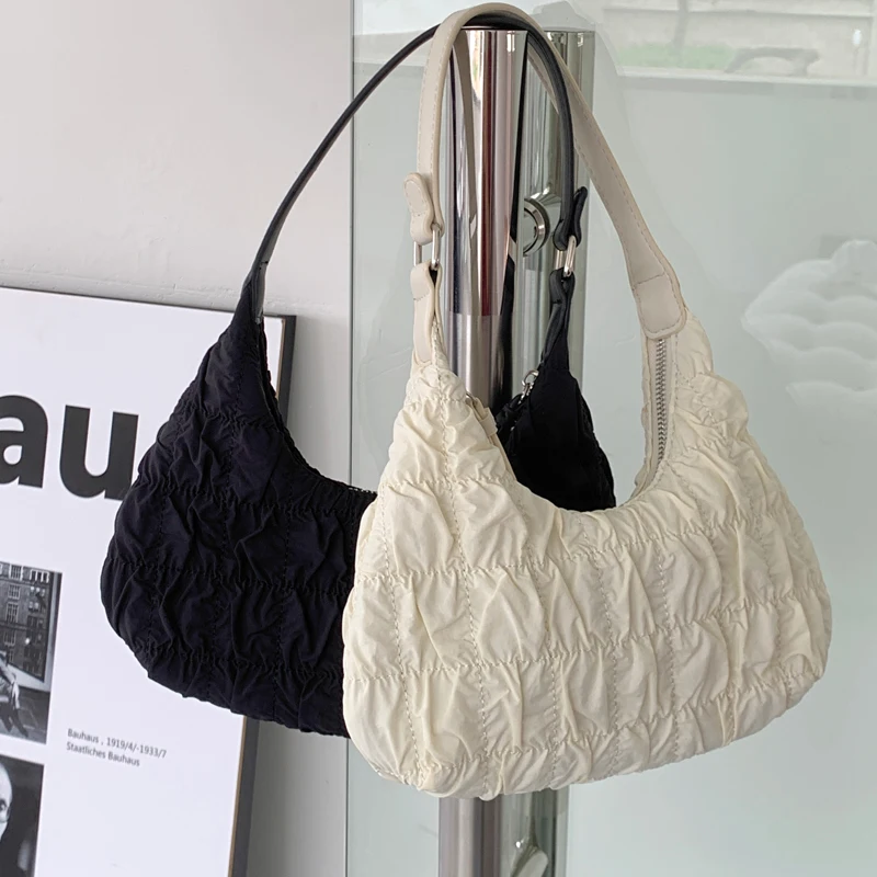 

2022 New Check Zipper Women's Bag Luxury Brand Designer Plicated Women Handbags Hobos Cotton Lady Small Shoulder Bags Whole Sale
