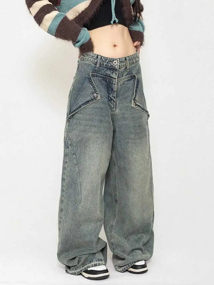 Разборные женские мешковатые джинсы REDDACHiC с откидной складкой состаренные