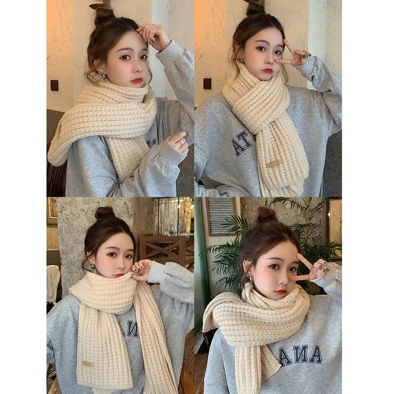 Зимний вязаный шарф для мужчин и женщин теплый с застежкой однотонный флисовый