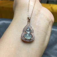 original design sterling silver inlaid diamond natural ice chalcedony gourd pendant necklace elegant glamour womens jewelry