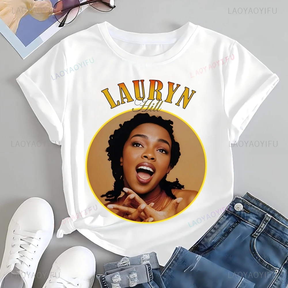 Футболка с принтом Lauryn Hill Singer Топ Trend Harajuku Рубашка унисекс короткими рукавами