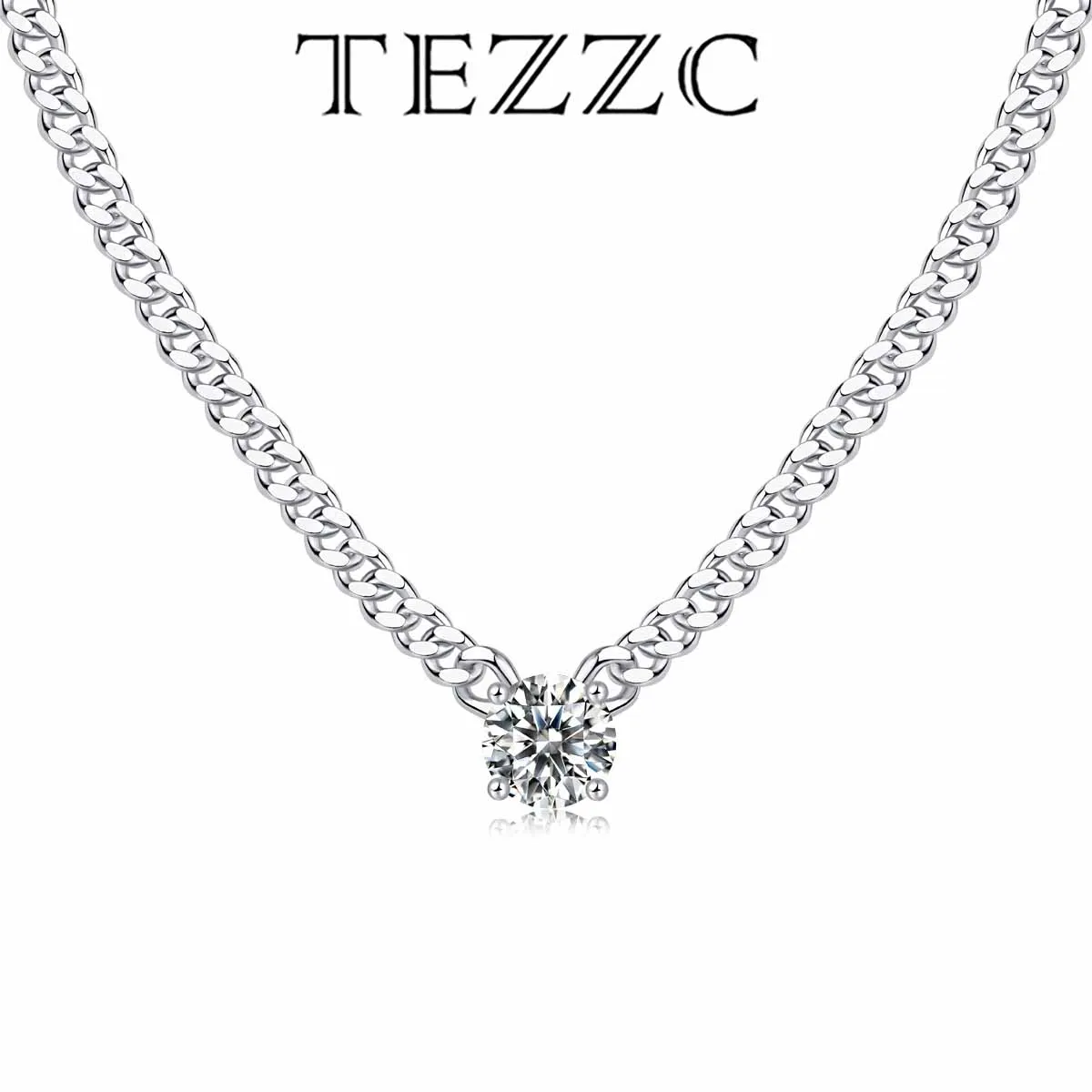 

Tezzc GRA Certified Moissanite Cuban Necklace for Unisex S925 Silver Chain Personality and temperament Daily Life Fine Jewelry