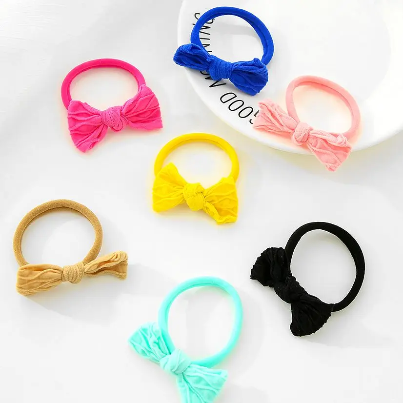 

Solid Color Baby Hair Band For Girls Nylon Stripe Headband For Children Cute Bowknot Newborn Headwear Kawaii Hair Accessories