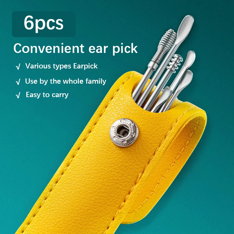 

6Pcs/set Ear Wax Pickers Stainless Steel Earpick Wax Remover piercing kit earwax Curette Spoon Care Ear Clean Toolear cleaner