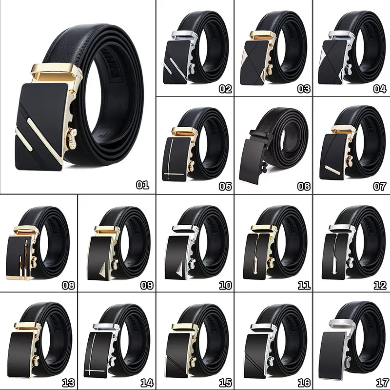 17 Styles Available Genuine Leather Belt Men High Quality Black Belts Fashion Luxury Metal Automatic Buckle Business Waistband