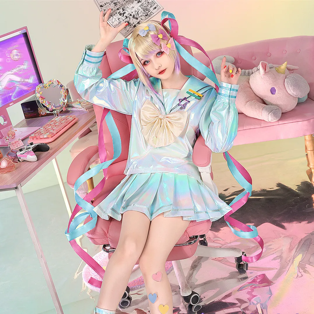 

Game Needy Girl Overdose KAngel Cosplay Costume Laser Cute Sweet Women Girls JK Sailor Suit Daily Role Play Halloween Clothing