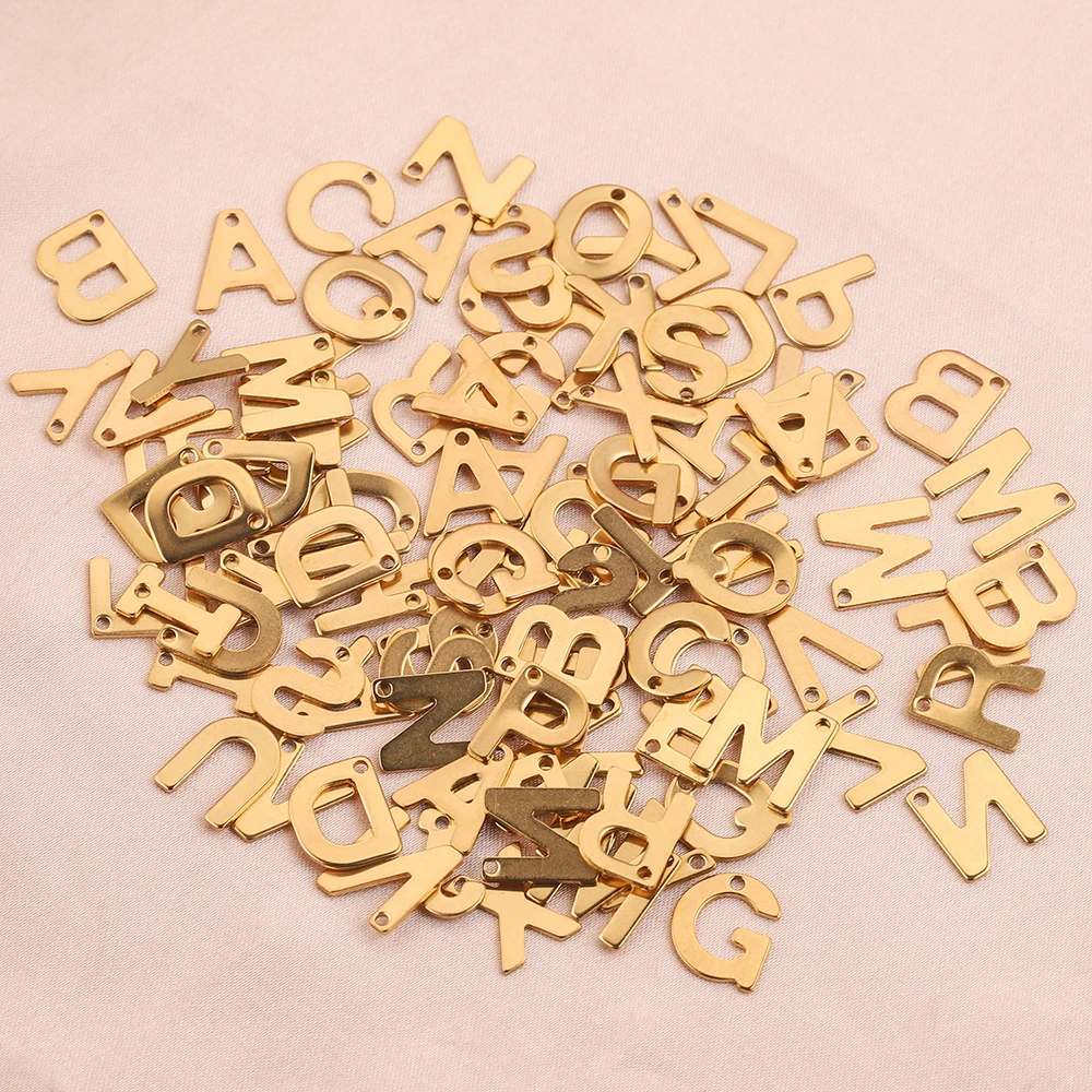 100pcs Random Gold-Plate Stainless Steel 26 Letter Charms DIY Metal Pendants for Women Bracelets Necklace Jewelry Making finding images - 6