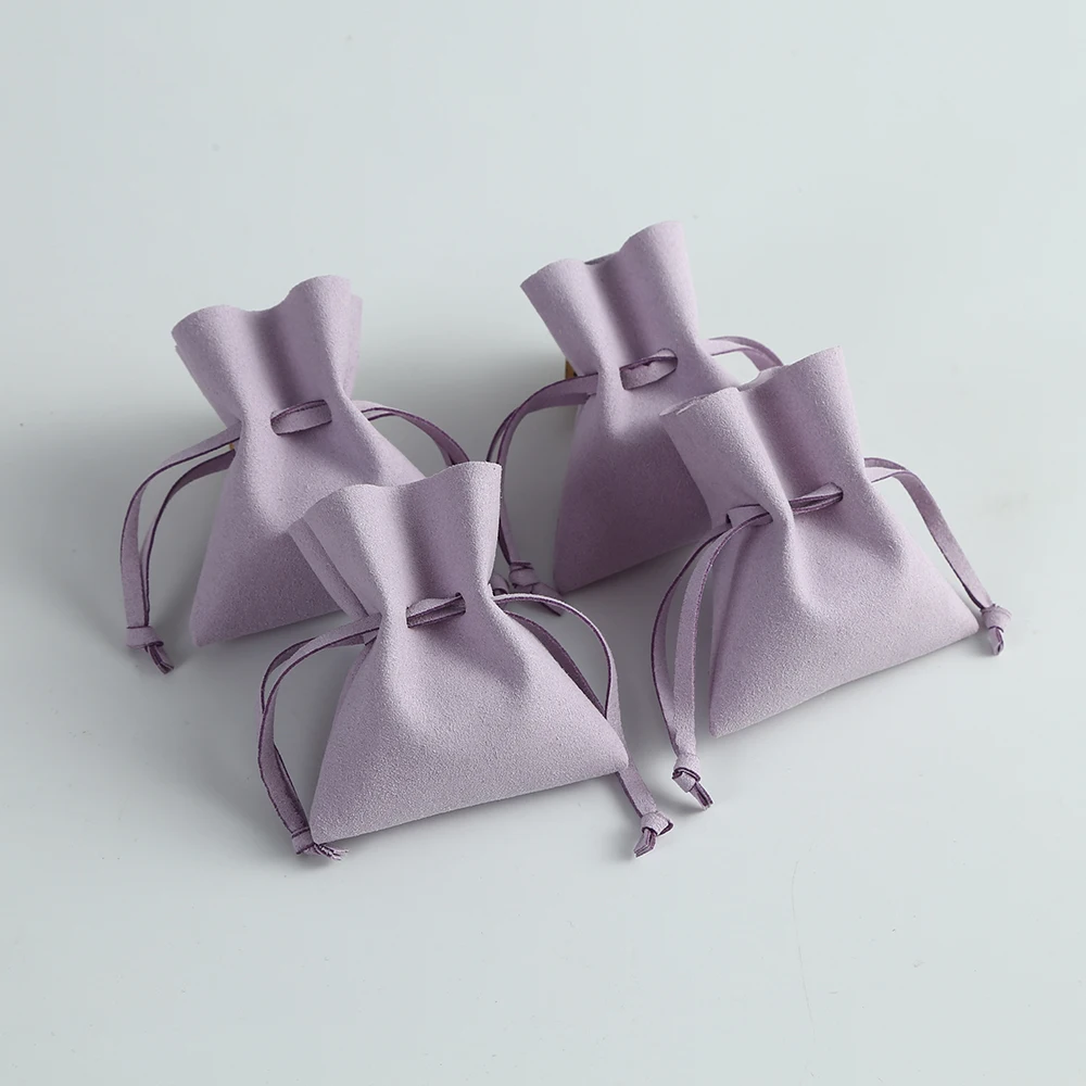 Microfiber Jewelry Drawstring Fungus Style Ring Gift Light Purple Bags for Christmas Necklace Packaging Organizer Party Gift