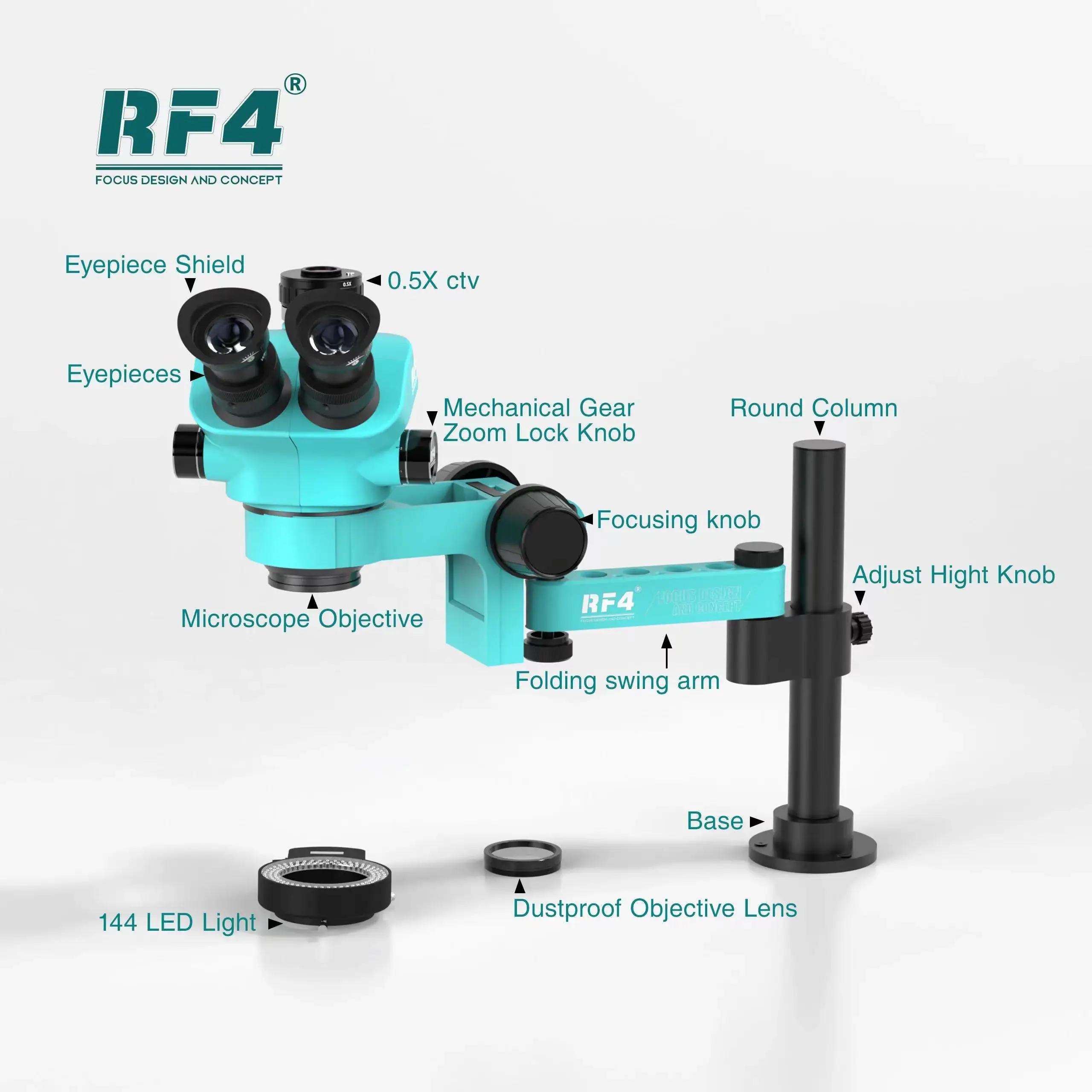 Тринокулярный стереомикроскоп RF4 с точным блокировкой и увеличением, 360 °   Регулируемый поворотный рычаг универсальный 7050PRO-F019 (art.: 3920c9a67a4fc) - 3920c9a67a4fc