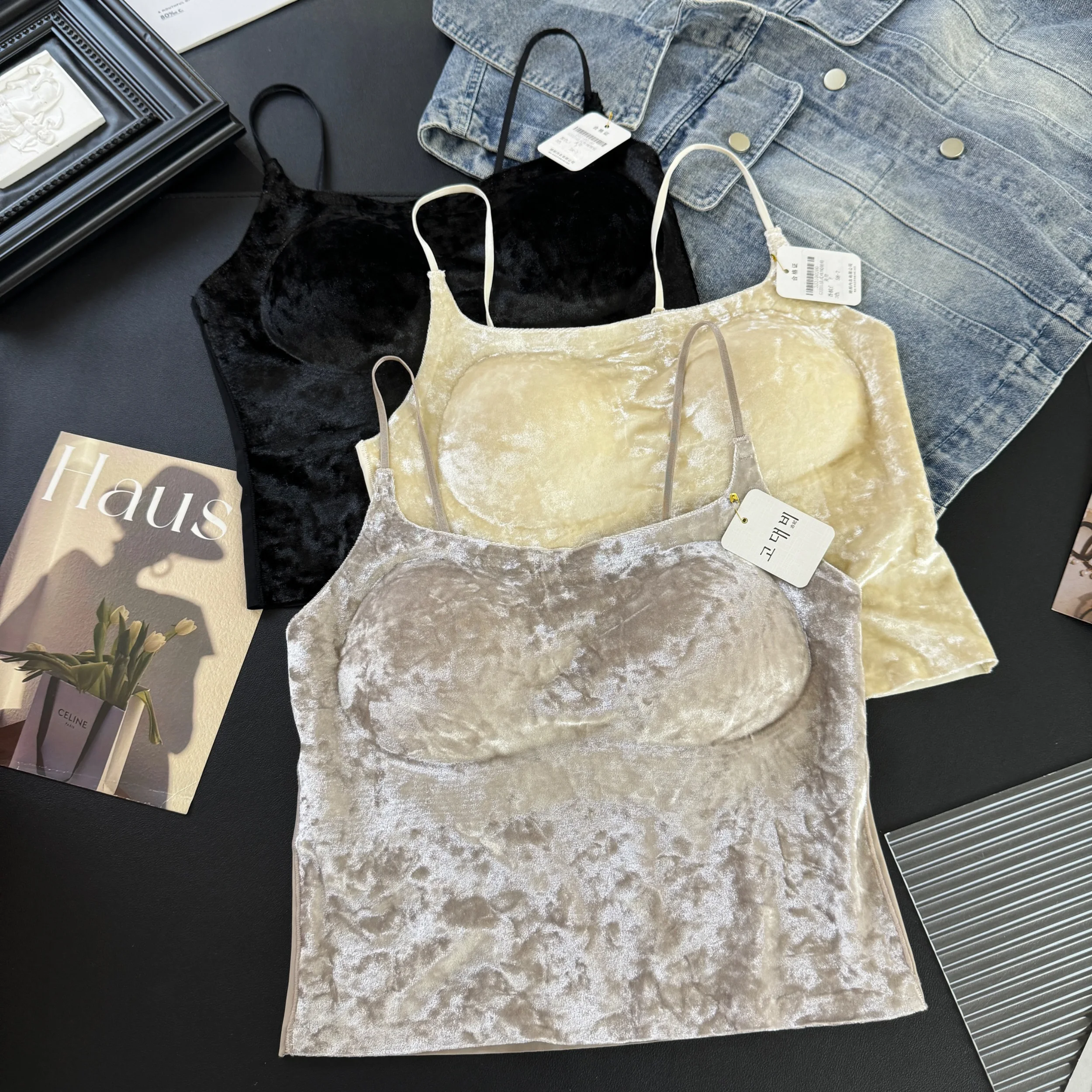 Gufei 333 Французский бархатный ремень на тонких бретельках Beau Назад Слинг с